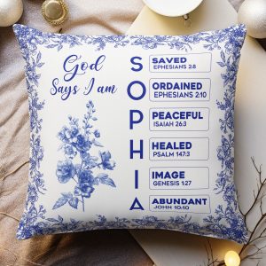 God Says I Am Name Letter In Bible Toile De Jouy Style - Personalized Pillow