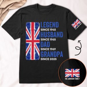 Legend, Husband, Dad And Grandpa - UK Flag Version - PersonalizedOne Size Shirt